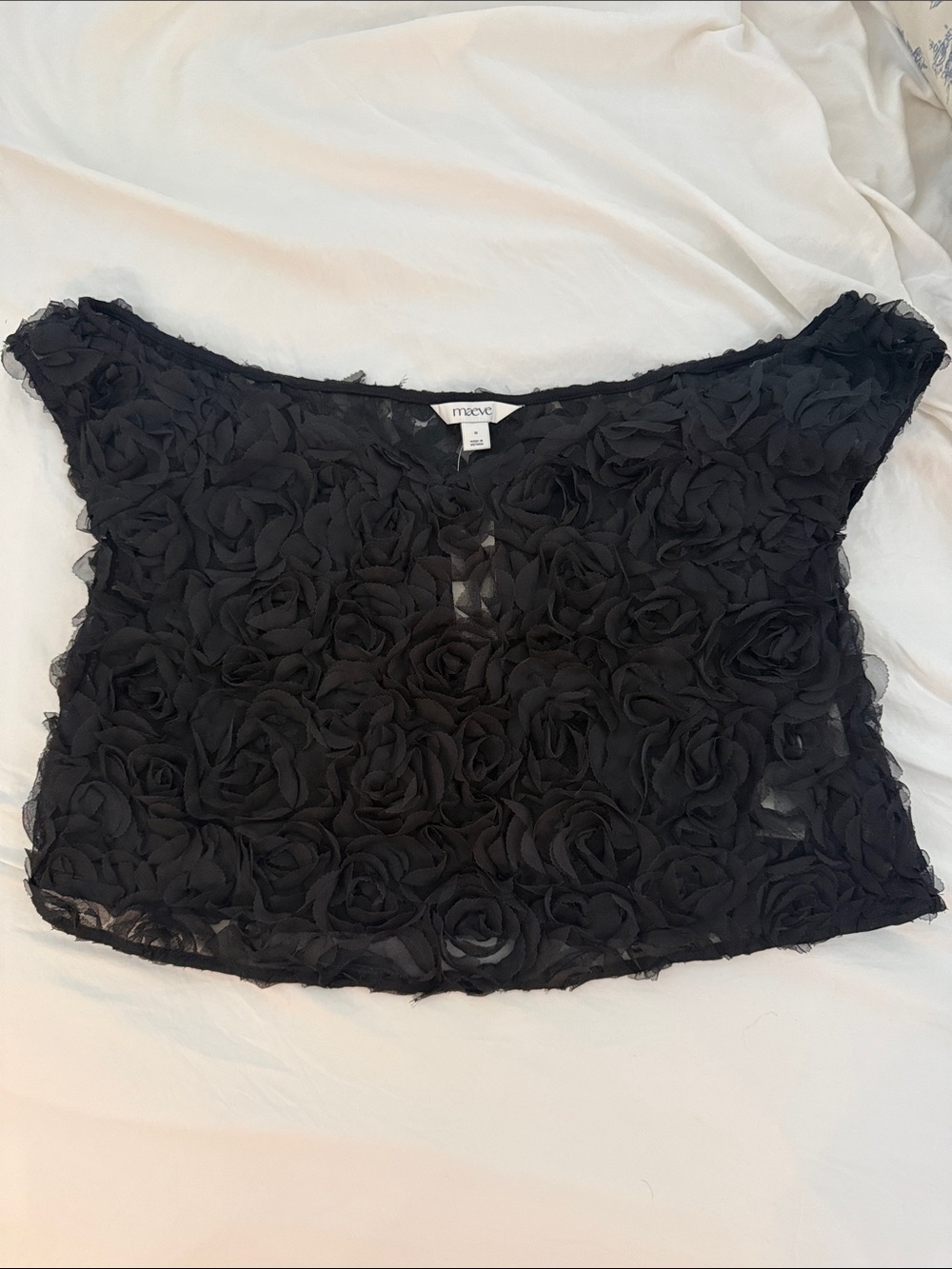 Anthropology Black Sheer Rose Top